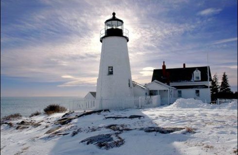 winter view of Pemaquid Point Lighthouse, Maine