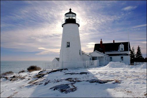 winter view of Pemaquid Point Lighthouse, Maine